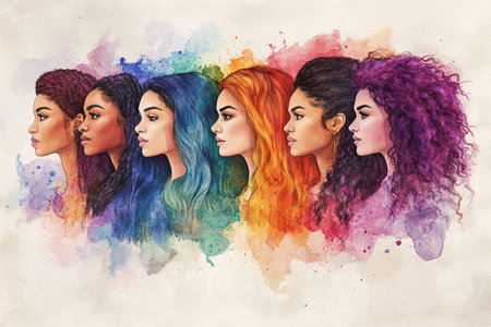 Diverse women with unique unite in a watercolor illustration for international women's dayの写真素材