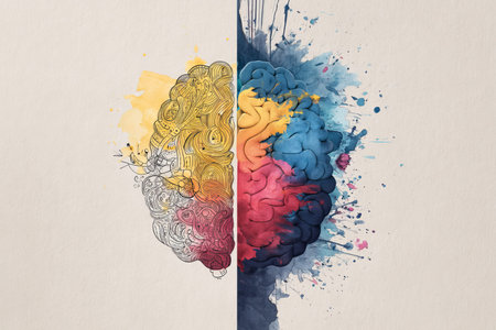 Creative thinking in business left brain doodles vsright brain color splash illustration