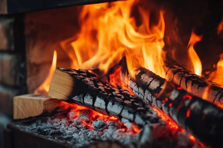 Warm and inviting winter living room featuring a wood stove with flames and cozy atmosphere