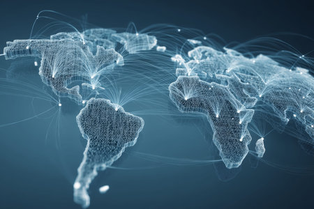 Abstract world map with social network connections for digital marketing and global business concept