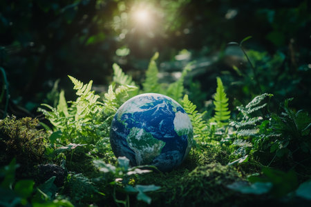 Charming earth surrounded by lush forest and sunlight a vision for eco consciousness and protectionの写真素材