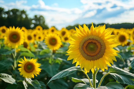 Vibrant field of sunflowers captured with a stunning photography experienceの写真素材