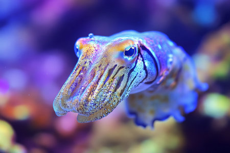 Stunning close up of a cuttlefish in a coral reef showcasing vibrant marine life and natural beautyの写真素材