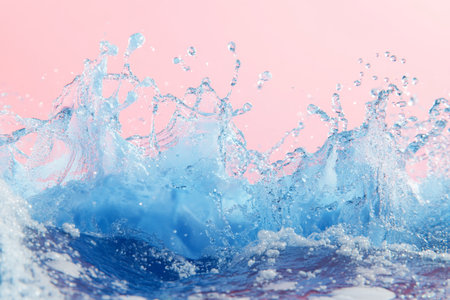 Stunning 3d visualization of blue water splashing against a vibrant pink background in detailの写真素材