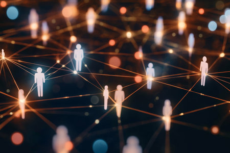 Interconnected figures representing Japan's business community in a digital collaboration networkの写真素材