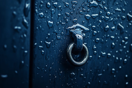 Close up photography of water droplets on dark blue background, capturing intricate detailsの写真素材
