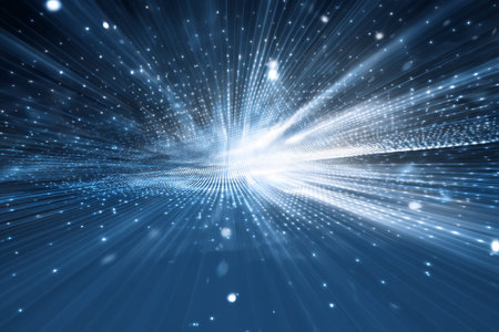 Futuristic abstract blue and white background with light rays for technology and business concepts