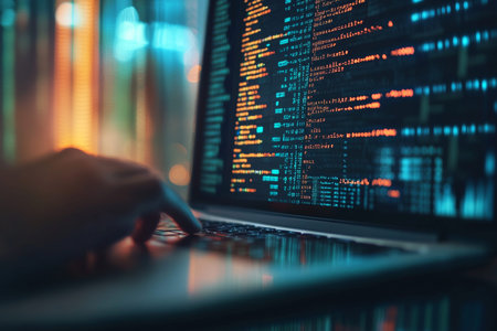 Digital technology background featuring code and data for web development and cybersecurity concepts