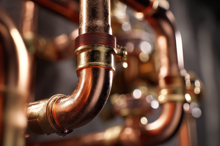 Close up of copper pipes highlighting precision in modern water system installation and quality