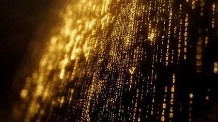 Abstract digital security background with code and padlock symbolizing data protection conceptsの写真素材