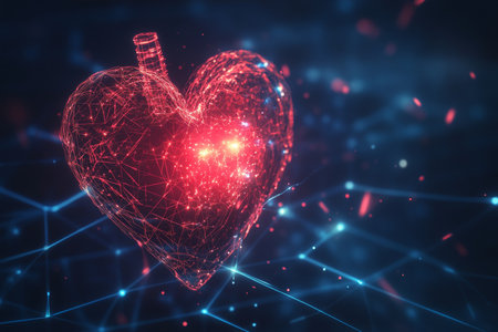 Futuristic 3d heart hologram on digital background for valentine's day celebrations and love techの写真素材