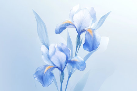 Delicate blue iris flower watercolor illustration with soft background and elegant petal detailsの写真素材