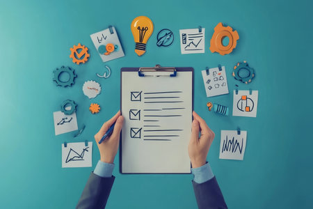 Hyper realistic business concept illustration with checklist, icons, and professional presentationの写真素材