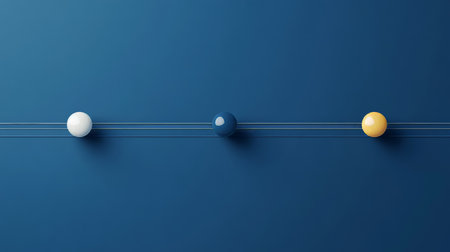 Minimalistic design of three colorful bulbs on blue background symbolizing innovation and brightnessの写真素材