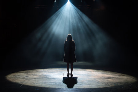 A spotlight on solitude a captivating portrait of a solo female character in dramatic lightingの写真素材