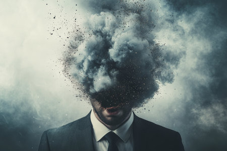 Businessman with smoke coming out of his head. Business concept.の写真素材