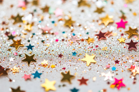 Captivating white background featuring sparkling glitter, shimmering stars, and soft bokeh effectsの写真素材