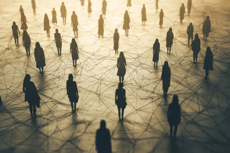 Interconnected women a wireframe representation of a global female community in sepia tonesの写真素材