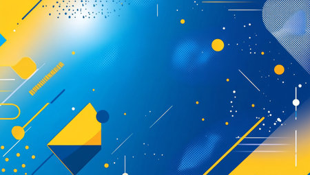 Modern abstract design with blue and yellow geometric shapes for business and technology visualsの写真素材