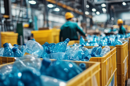 Dedicated workers transforming plastic waste into eco friendly products in an industrial setting