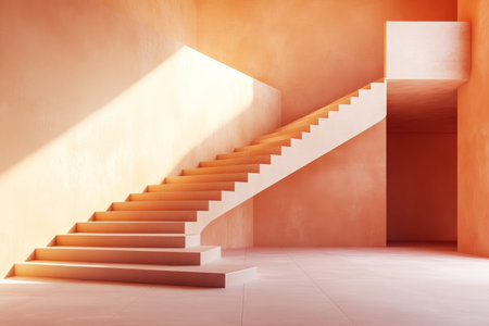 Abstract minimalist stage showcase with orange and pink geometric elements for product displayの写真素材
