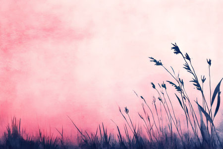 Abstract pink watercolor background featuring wild grass and space for text nature landscape artの写真素材
