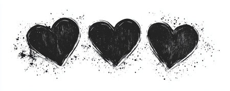 Grunge style hand drawn vector illustration of three heart shapes for valentine's day decorの写真素材