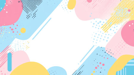 Colorful pastel Memphis style background with white frame for design posters and presentations