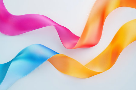 Vibrant ribbons shaping cancer awareness ribbon on white background for health awareness campaignsの写真素材