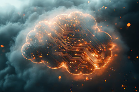 3d render of a cloud with circuit board elements and glowing data representing tech innovation
