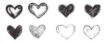 Hand drawn grunge heart doodles for valentine's day and wedding designs on white backgroundの写真素材