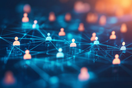 Abstract digital background featuring people icons in a social media connection concept