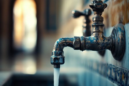 Close up of a faucet with blurred background and copy space, ideal for banner design and stock use