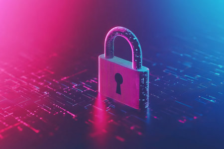 Lock symbol on digital cyber background highlighting data protection and security systems