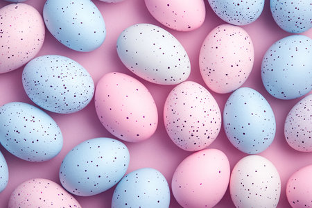 Pastel easter eggs a joyful display of textured pink and blue eggs against a soft backgroundの写真素材