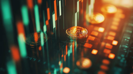 Dynamic business chart with coins and stock market graph for financial growth planningの写真素材