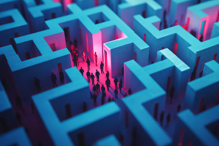 Navigating a complex maze a symbolic journey through business development challengesの写真素材
