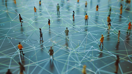 Interconnected figures illustrating corporate communication in social media marketing networks