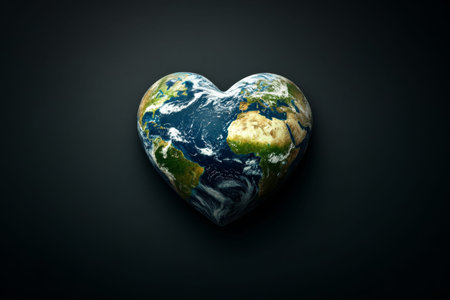Heart shaped earth symbolizing love for the planet, isolated on a black background, winner