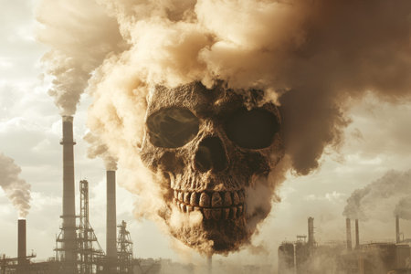 A skull formed from smoke emissions illustrating the dangers of air pollution and its impact