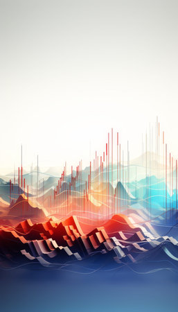 Abstract financial graph illustration featuring dynamic stock market chart on white background