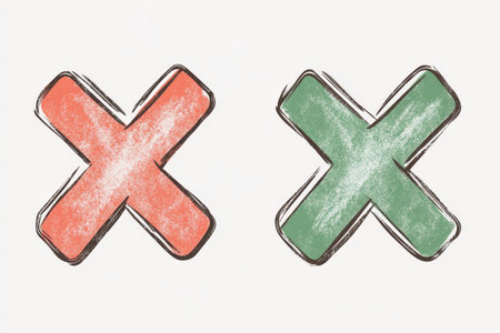 Hand drawn red cross and green checkmark icons on white background for minimalist design use