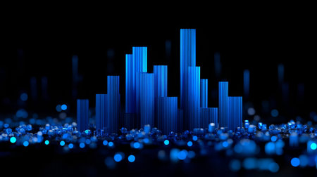 3d visualization of a blue bar graph with data points against a dark background