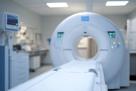 Hyper realistic perspective of an mri machine in a hospital with blurred background focusの写真素材