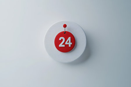 3d illustration of a red circle around the date 24 on a calendar with a thumbtack on whiteの写真素材