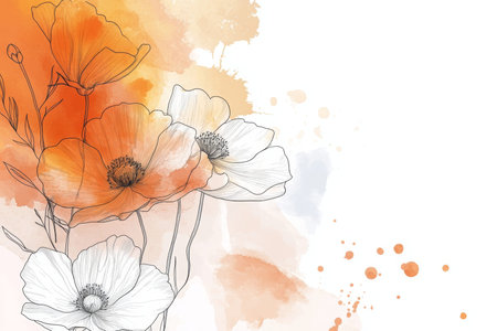 Minimalist floral vector illustration with watercolor background for professional t shirt designの写真素材