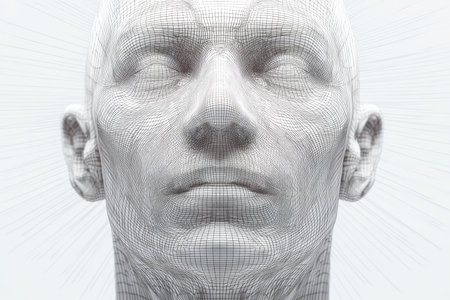 Minimalist 3d rendering of a human head in symmetrical composition with natural light and soft tonesの写真素材