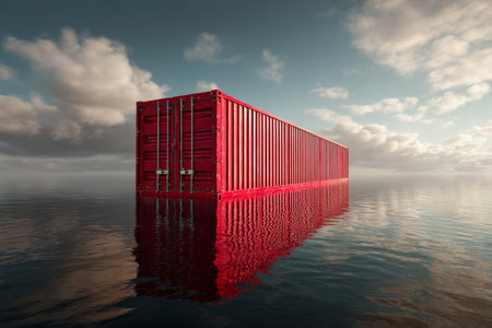 3d visualization of a red cargo container on the sea surface for business and logistics conceptsの写真素材