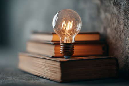 Abstract education concept with light bulb on books and copy space for creative design useの写真素材