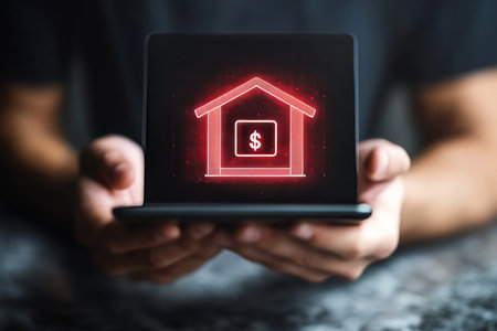 Man using mobile phone for digital banking and online shopping on a virtual tablet displayの写真素材